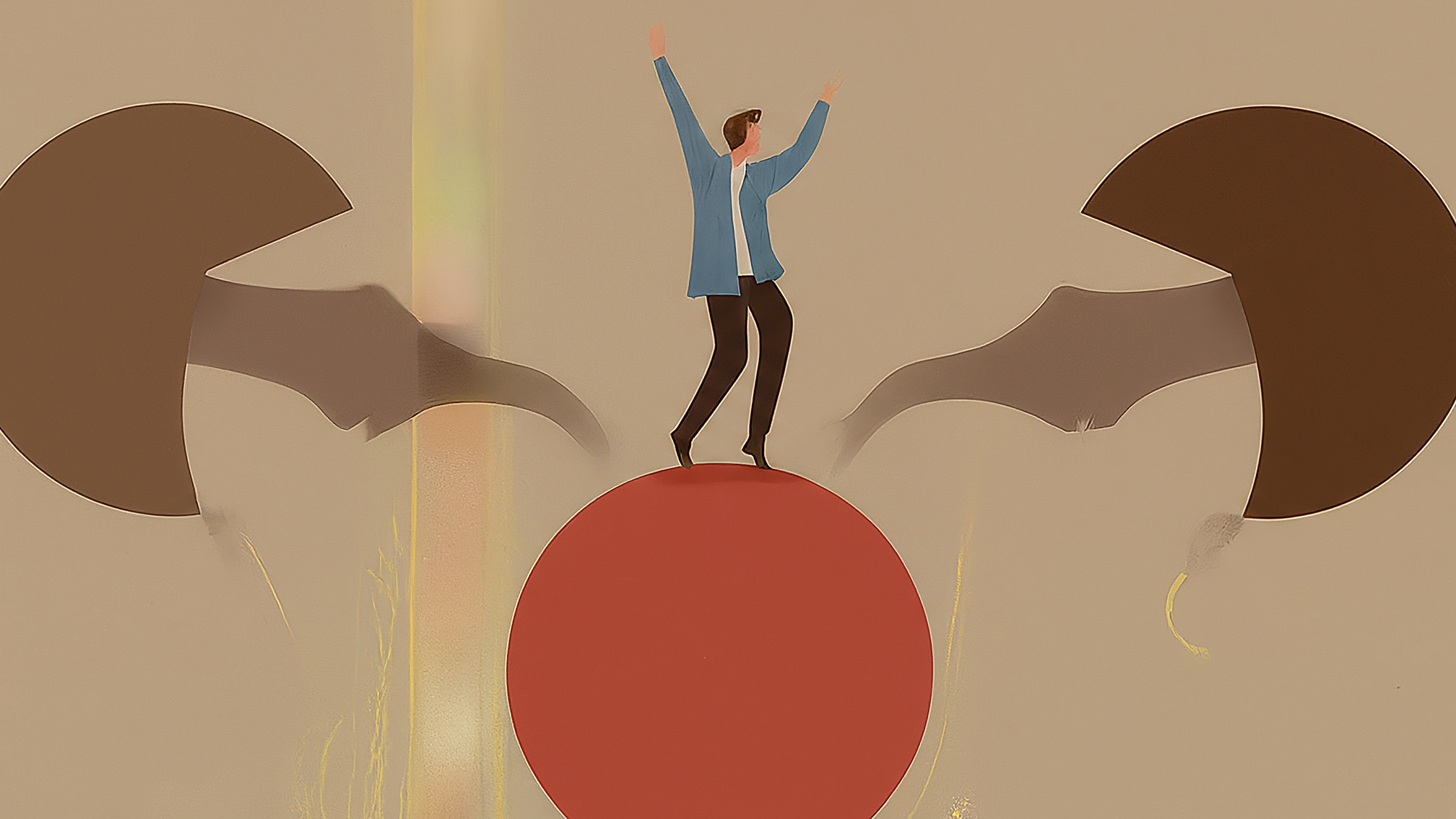 Clean illustration showing risk management, abstract protection elements, red and brown colors